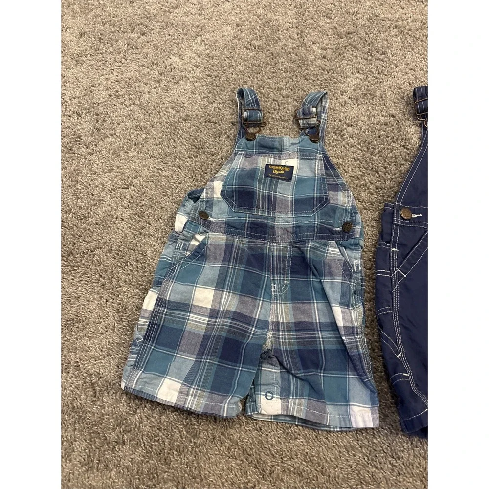 2 Lot Toddler Boys Oshkosh Vestbak Plaid Adjustable Overalls Shorts Size 18M